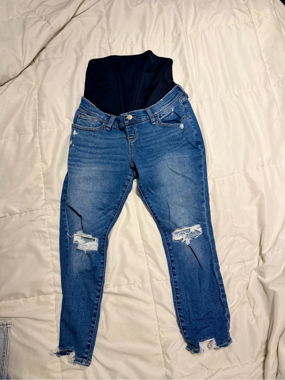 Abercrombie & Fitch Blue Distressed Maternity Jeggings with Black Support Panel